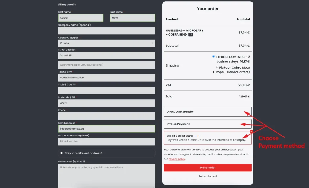 checkout payment options